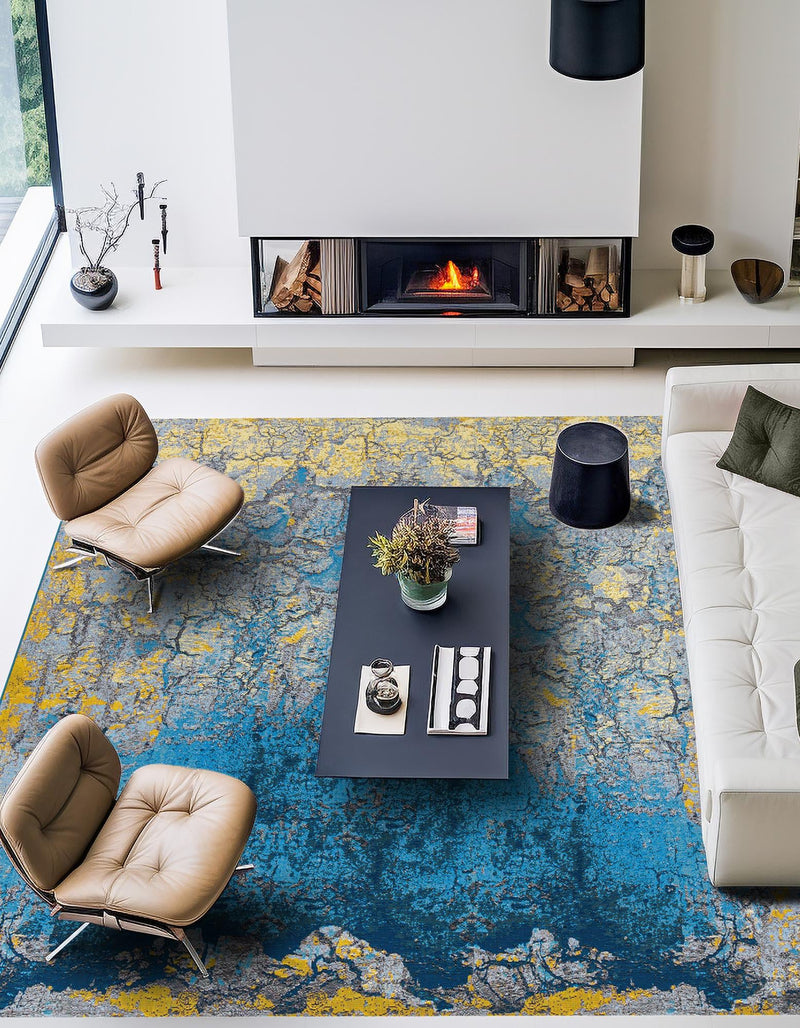 Urban Terrace Collection Area Rug - Lanai Square Gradient Blue lifestyle 35