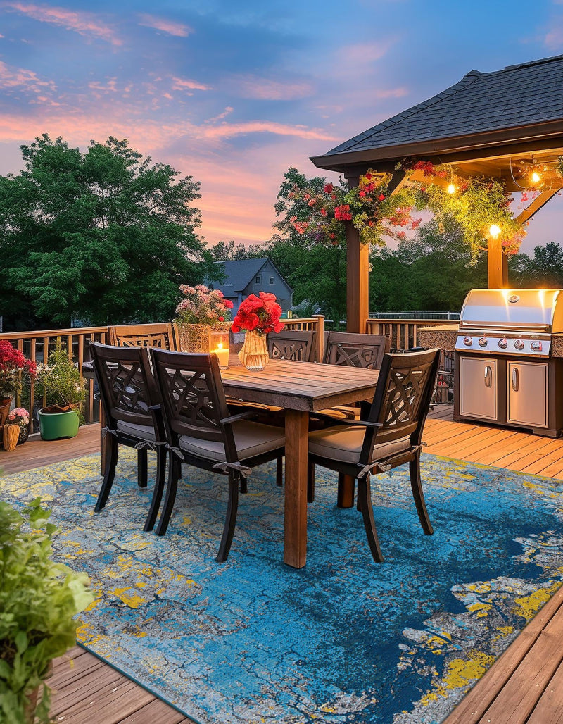 Urban Terrace Collection Area Rug - Lanai Square Gradient Blue lifestyle 38