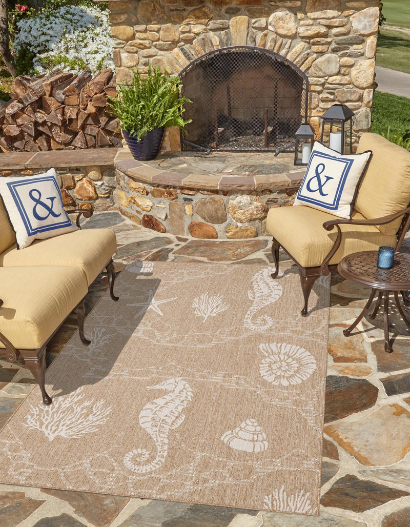 Seaside Haven Rugs Collection Area Rug - Wavecrest Rectangle Taupe lifestyle 0