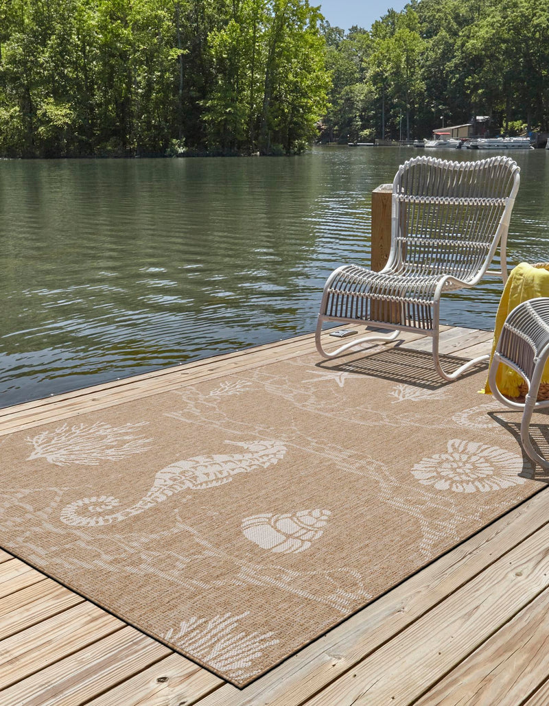Seaside Haven Rugs Collection Area Rug - Wavecrest Rectangle Taupe lifestyle 7
