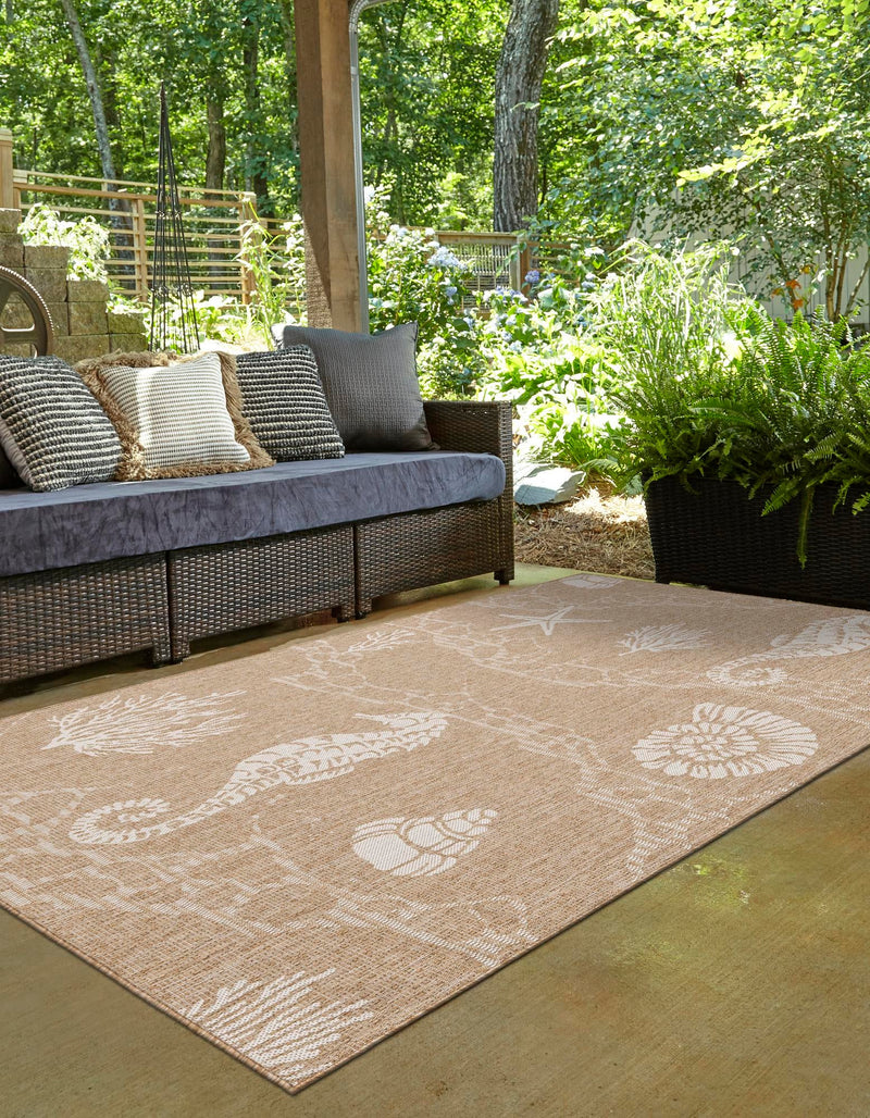 Seaside Haven Rugs Collection Area Rug - Wavecrest Rectangle Taupe lifestyle 9