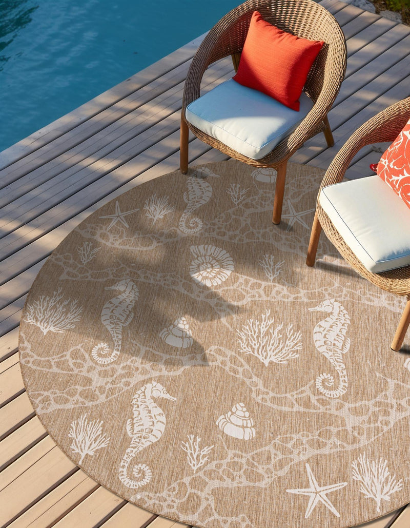 Seaside Haven Rugs Collection Area Rug - Wavecrest Round Taupe lifestyle 73