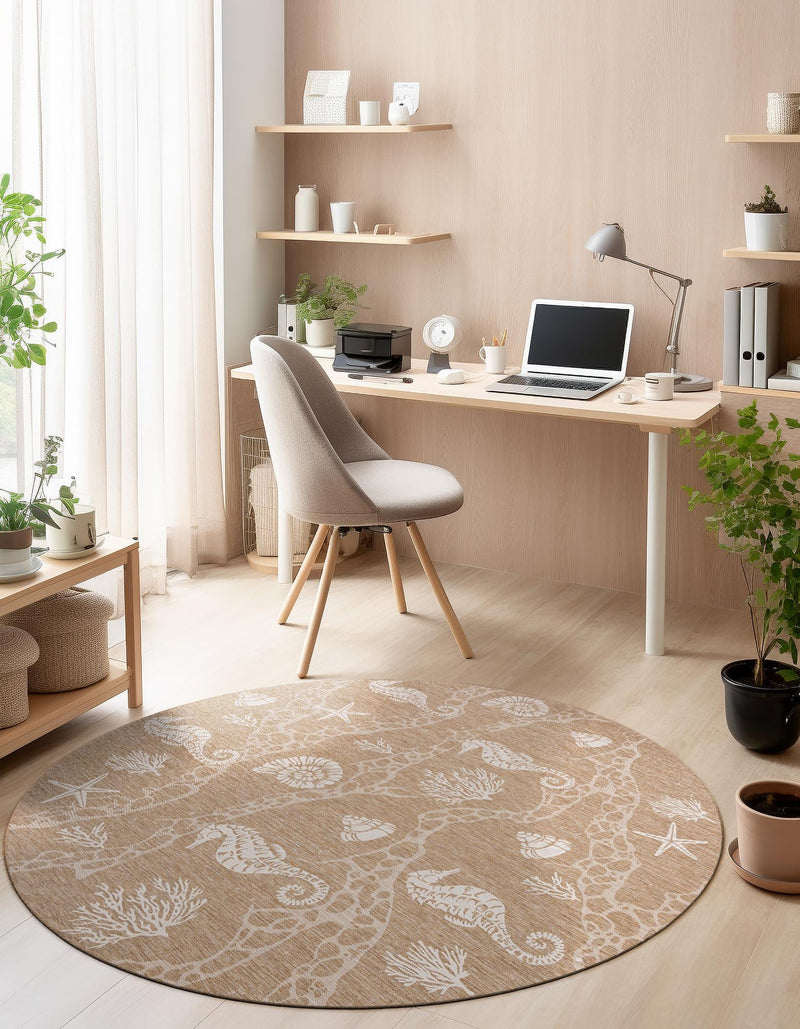 Seaside Haven Rugs Collection Area Rug - Wavecrest Round Taupe lifestyle 85