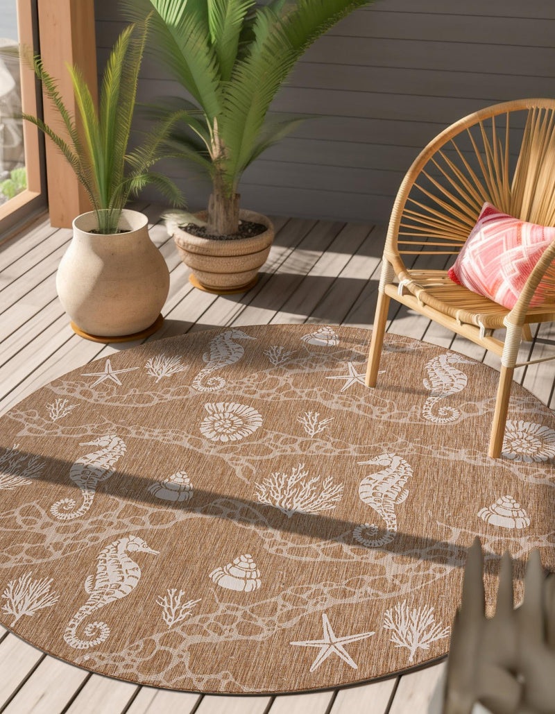 Seaside Haven Rugs Collection Area Rug - Wavecrest Round Taupe lifestyle 97