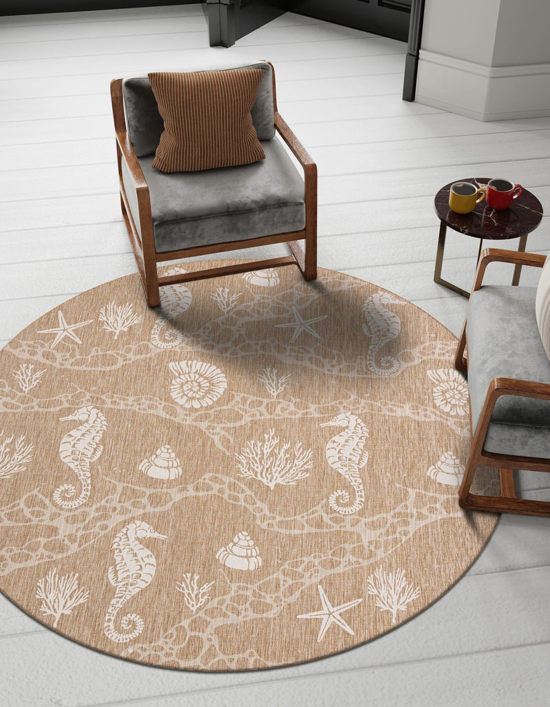 Seaside Haven Rugs Collection Area Rug - Wavecrest Round Taupe lifestyle 109