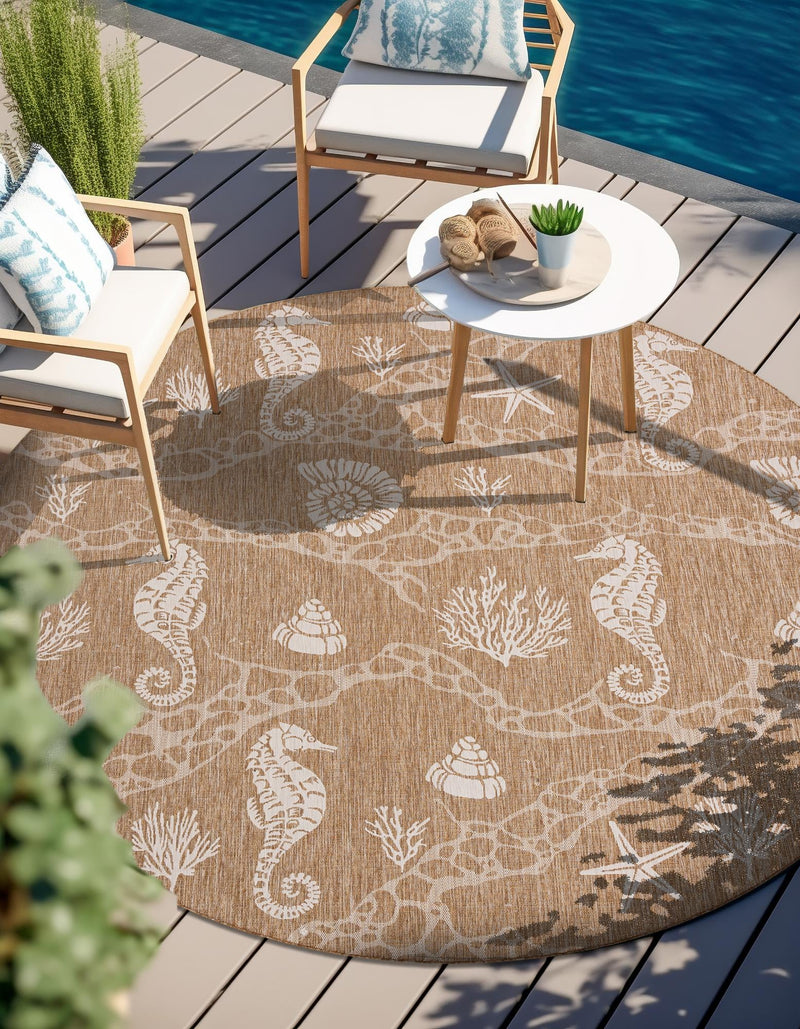 Seaside Haven Rugs Collection Area Rug - Wavecrest Round Taupe lifestyle 121