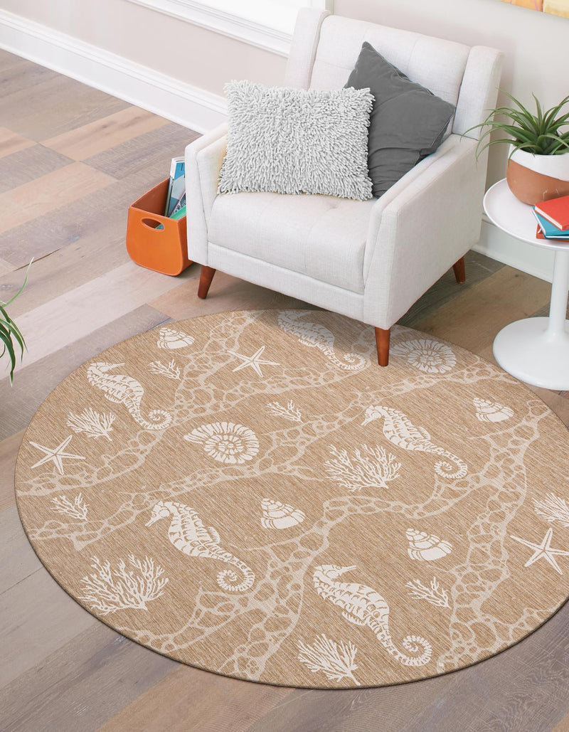 Seaside Haven Rugs Collection Area Rug - Wavecrest Round Taupe lifestyle 133