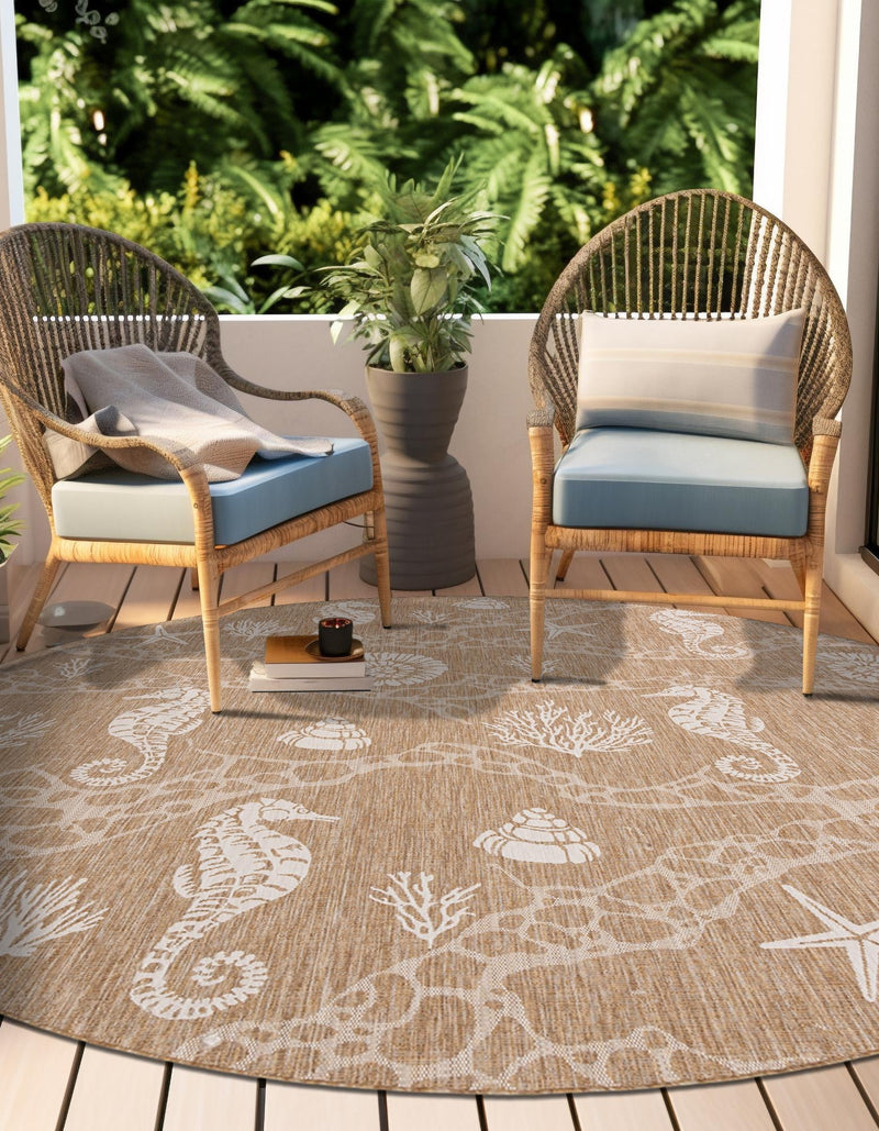Seaside Haven Rugs Collection Area Rug - Wavecrest Round Taupe lifestyle 145