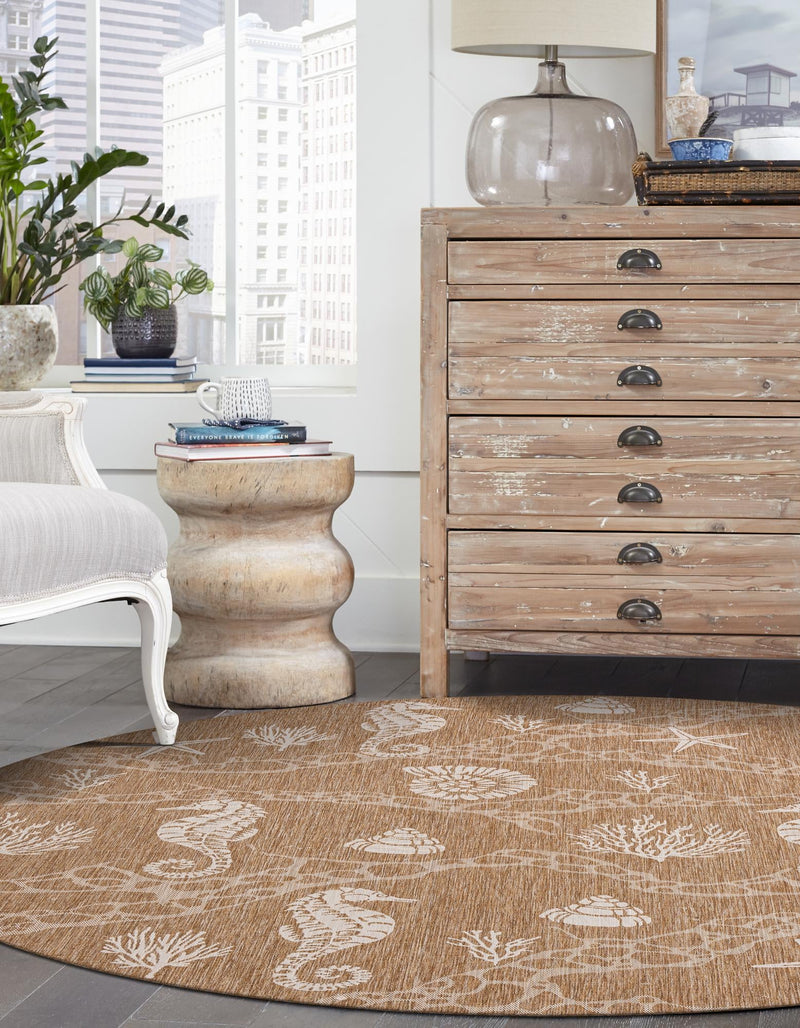 Seaside Haven Rugs Collection Area Rug - Wavecrest Round Taupe lifestyle 157
