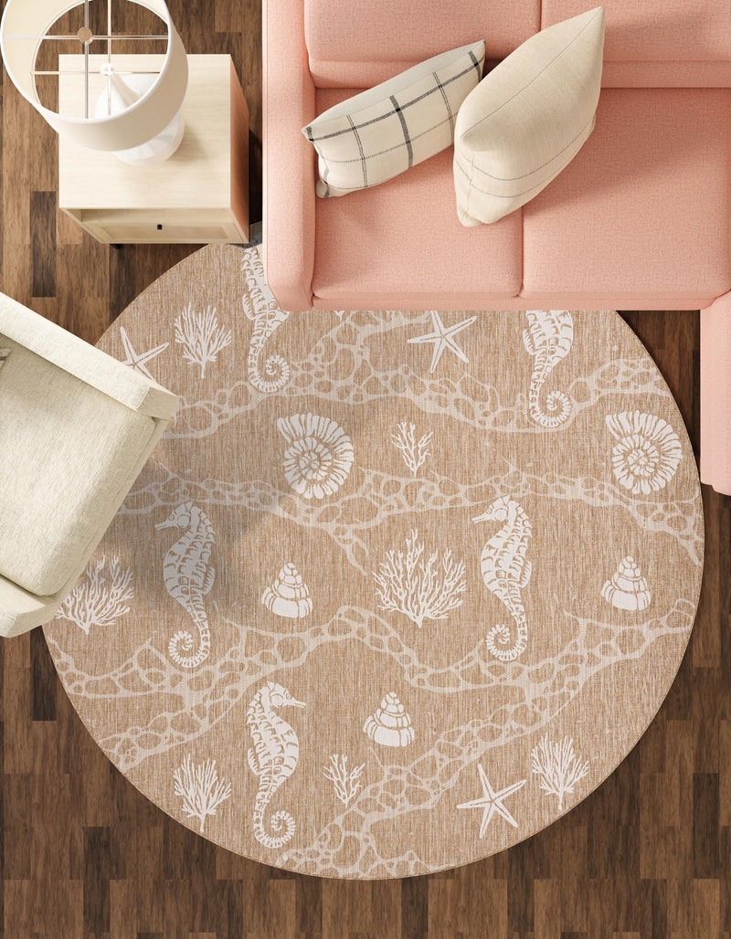 Seaside Haven Rugs Collection Area Rug - Wavecrest Round Taupe lifestyle 181