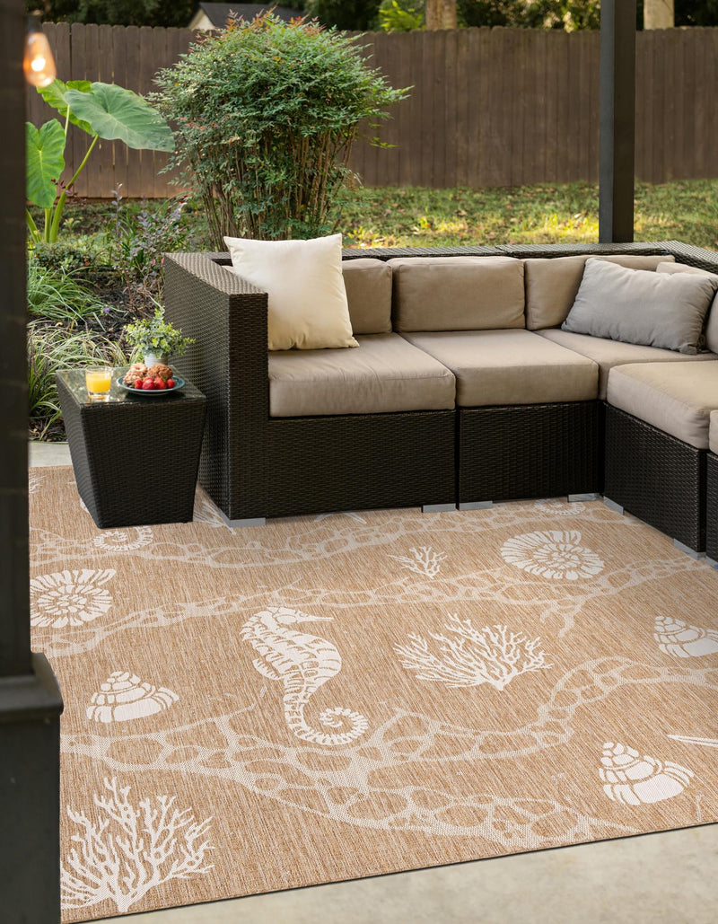 Seaside Haven Rugs Collection Area Rug - Wavecrest Square Taupe lifestyle 0