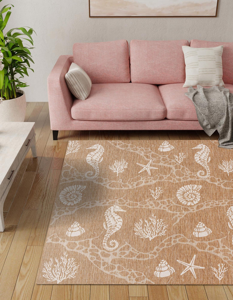Seaside Haven Rugs Collection Area Rug - Wavecrest Square Taupe lifestyle 2