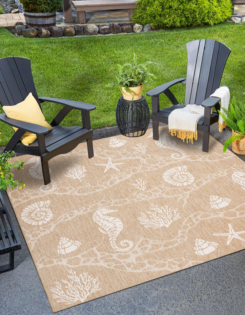 Seaside Haven Rugs Collection Area Rug - Wavecrest Square Taupe lifestyle 3
