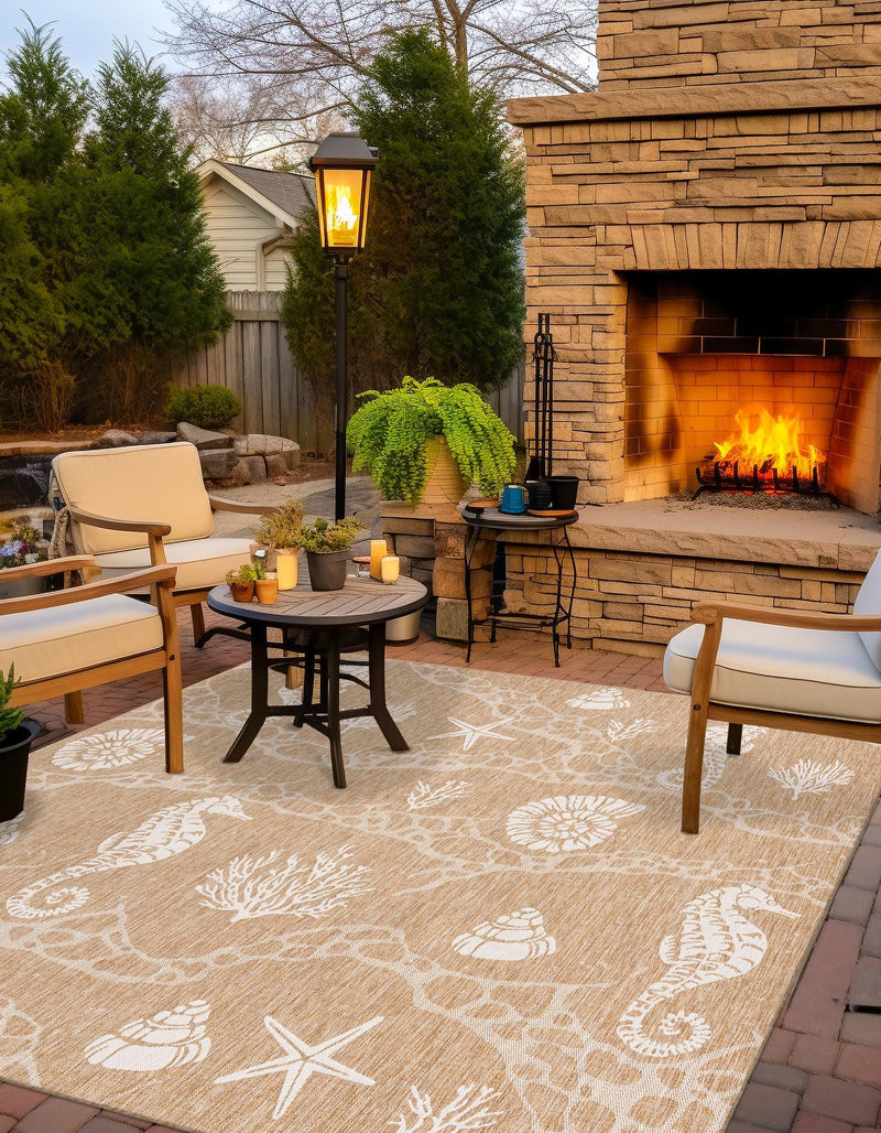 Seaside Haven Rugs Collection Area Rug - Wavecrest Square Taupe lifestyle 5