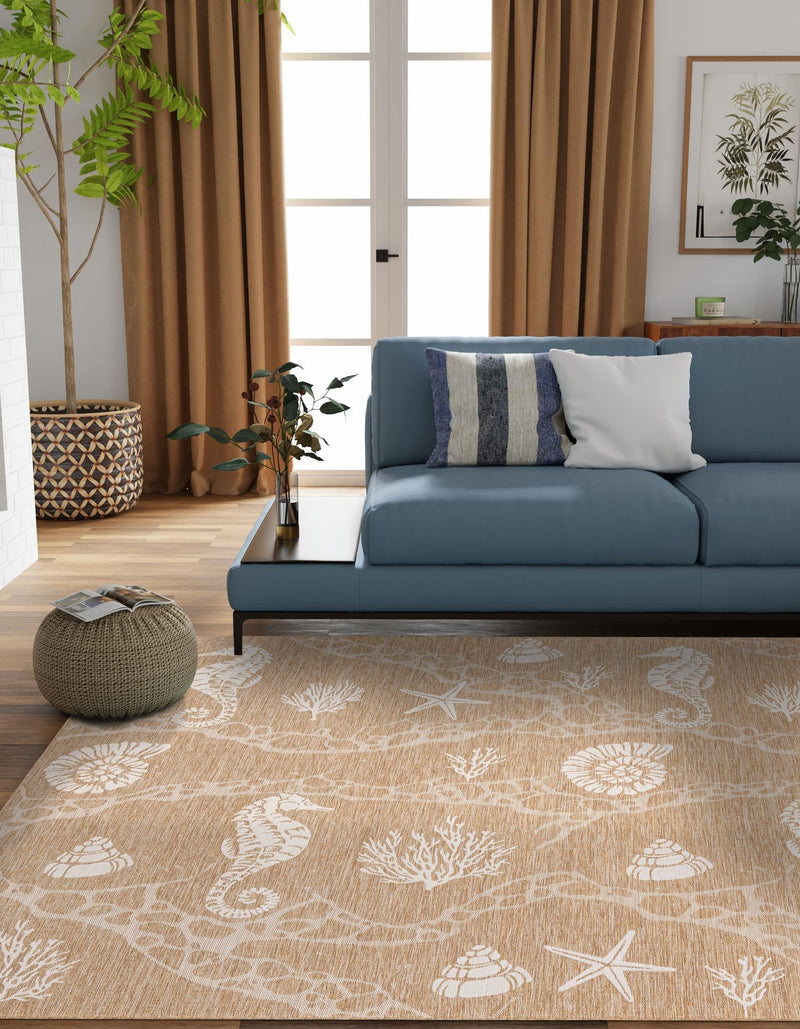 Seaside Haven Rugs Collection Area Rug - Wavecrest Square Taupe lifestyle 6