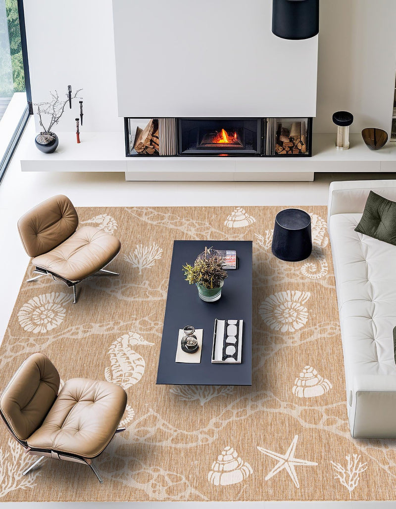 Seaside Haven Rugs Collection Area Rug - Wavecrest Square Taupe lifestyle 8