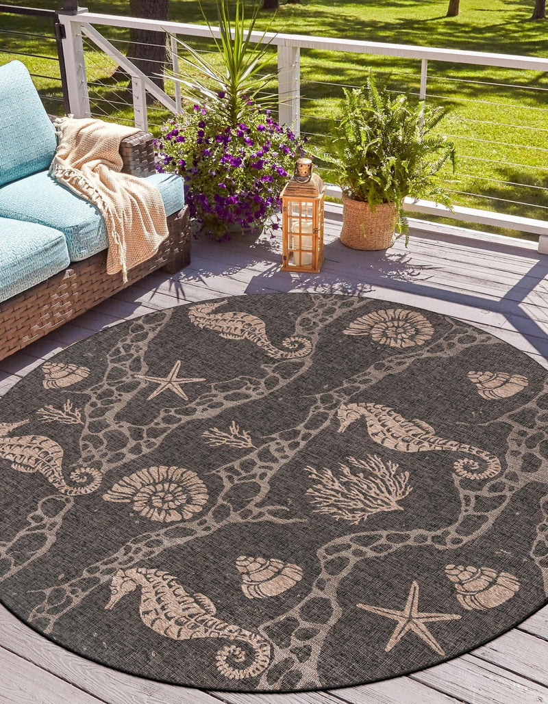 Seaside Haven Rugs Collection Area Rug - Wavecrest Round Black lifestyle 0
