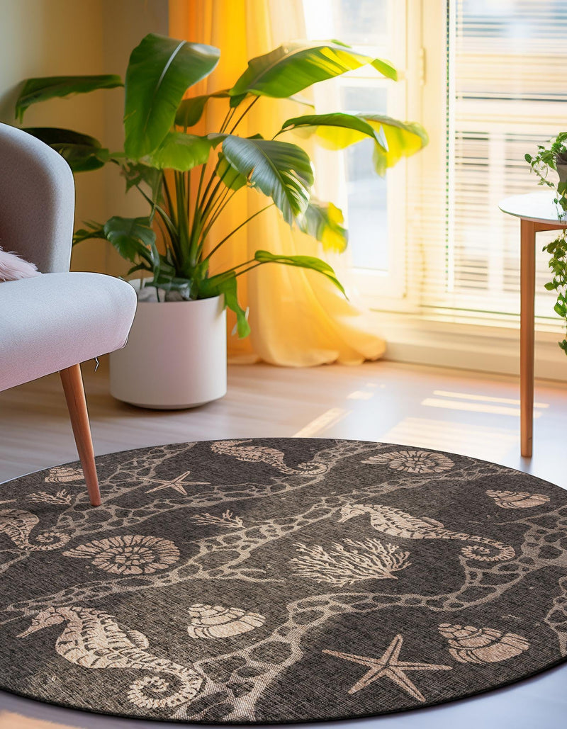 Seaside Haven Rugs Collection Area Rug - Wavecrest Round Black lifestyle 2