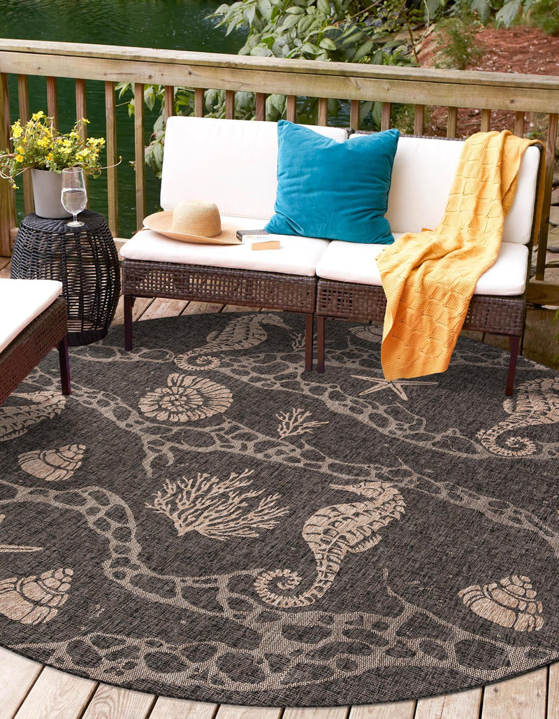 Seaside Haven Rugs Collection Area Rug - Wavecrest Round Black lifestyle 3