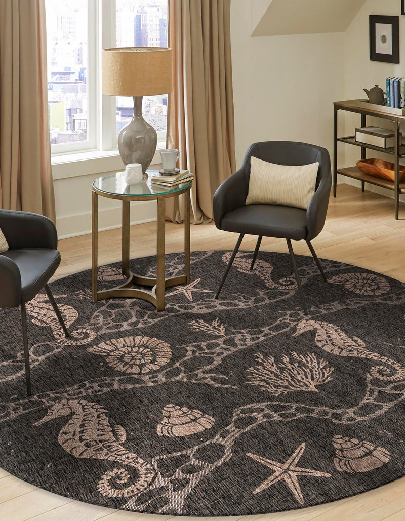 Seaside Haven Rugs Collection Area Rug - Wavecrest Round Black lifestyle 4