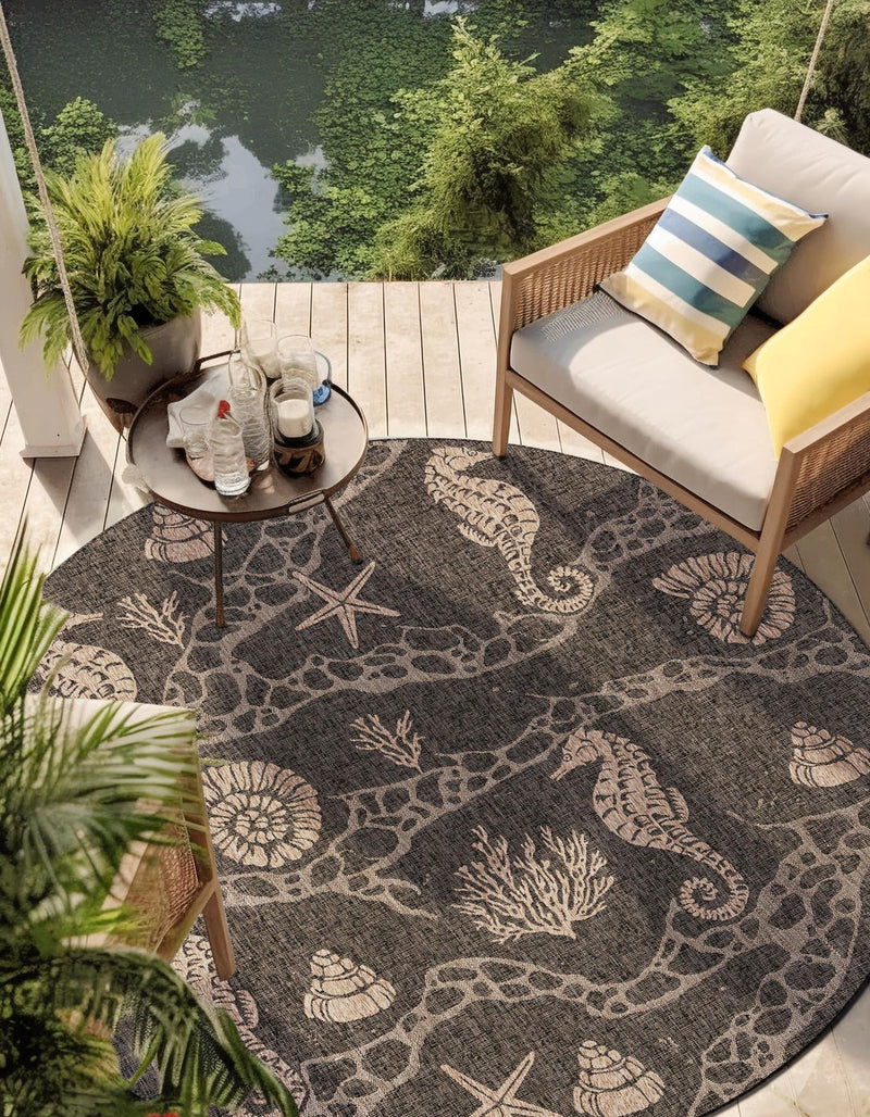 Seaside Haven Rugs Collection Area Rug - Wavecrest Round Black lifestyle 5