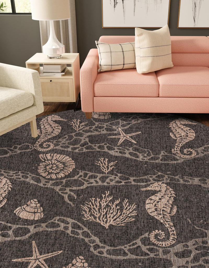 Seaside Haven Rugs Collection Area Rug - Wavecrest Round Black lifestyle 6