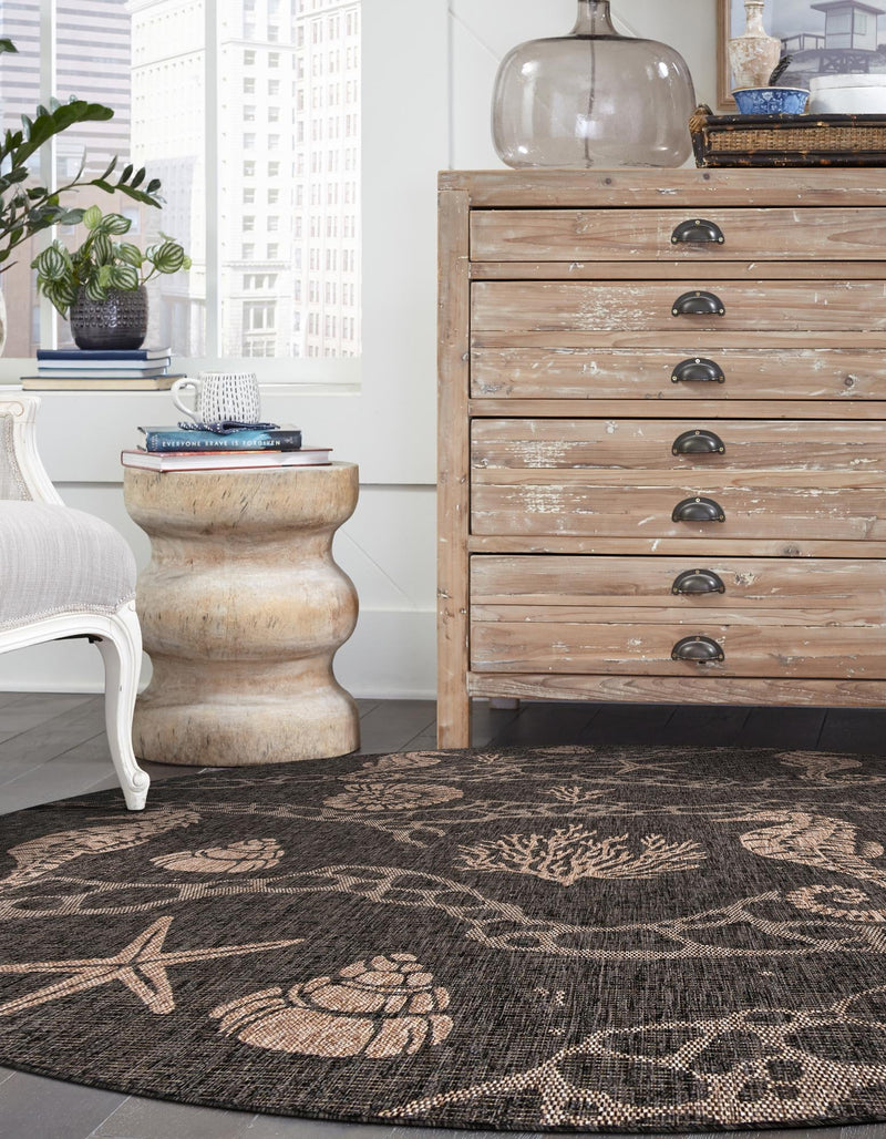 Seaside Haven Rugs Collection Area Rug - Wavecrest Round Black lifestyle 8