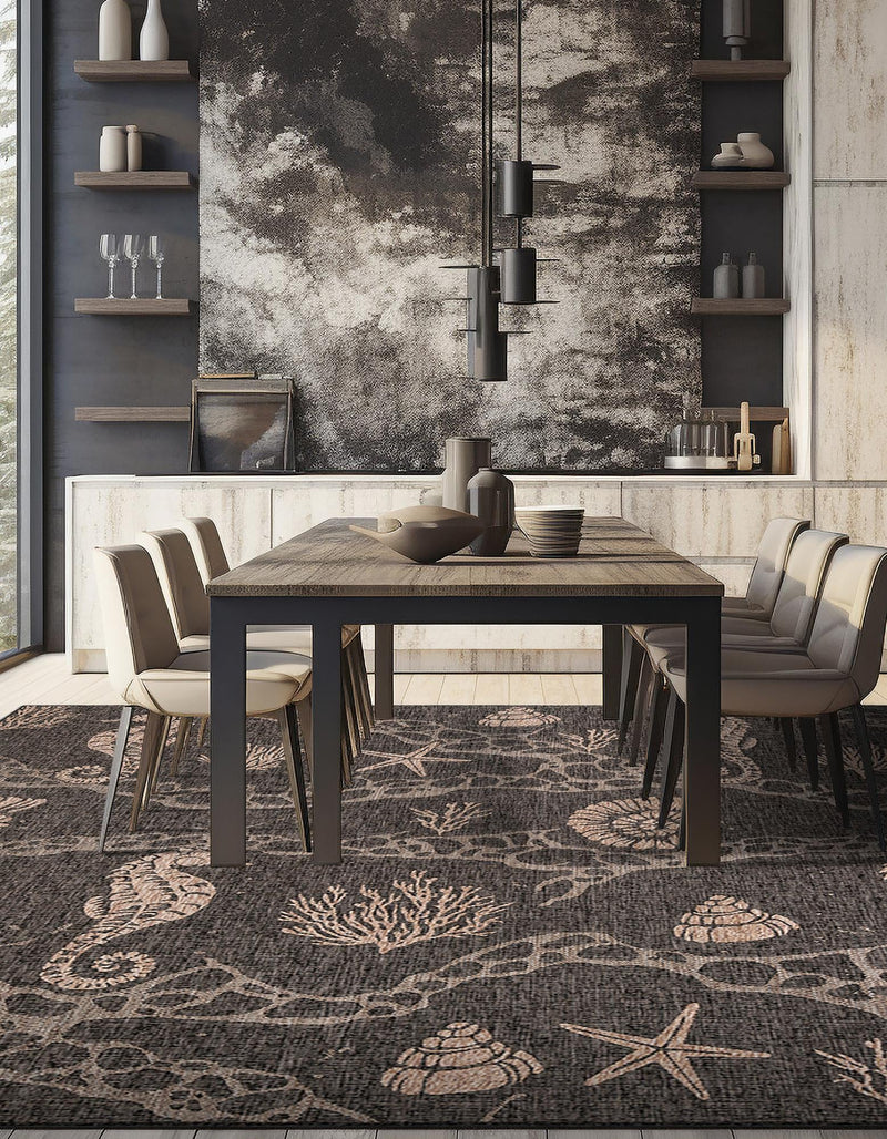 Seaside Haven Rugs Collection Area Rug - Wavecrest Square Black lifestyle 108