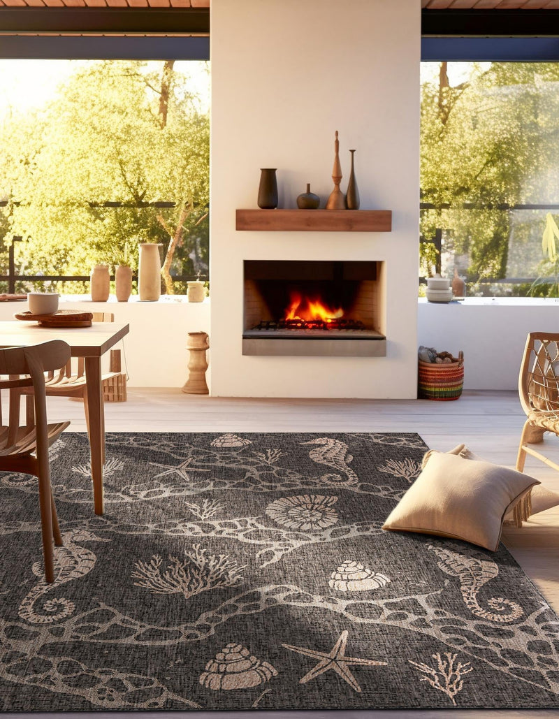 Seaside Haven Rugs Collection Area Rug - Wavecrest Square Black lifestyle 120