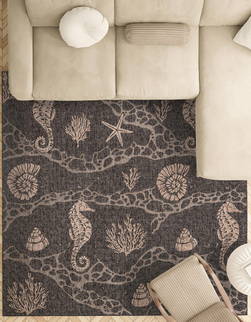 Seaside Haven Rugs Collection Area Rug - Wavecrest Square Black lifestyle 180