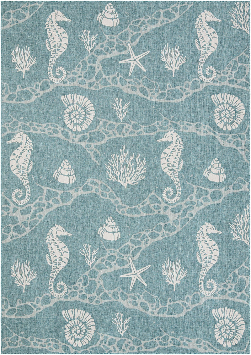 Seaside Haven Rugs Collection Area Rug - Wavecrest Rectangle Aqua Main
