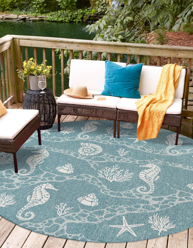 Seaside Haven Rugs Collection Area Rug - Wavecrest Round Aqua lifestyle 69