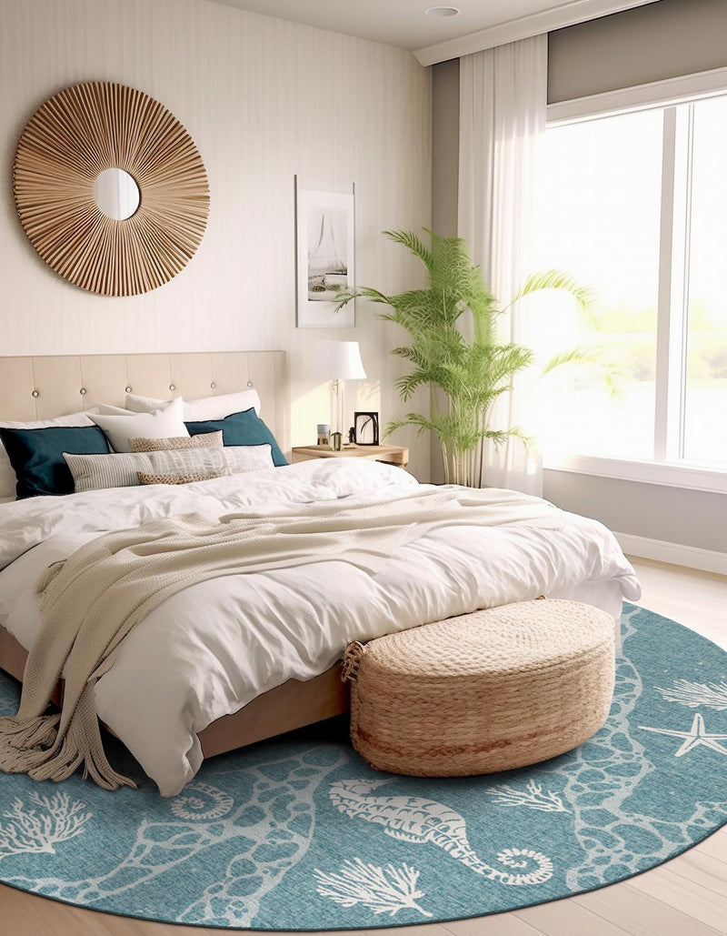 Seaside Haven Rugs Collection Area Rug - Wavecrest Round Aqua lifestyle 81