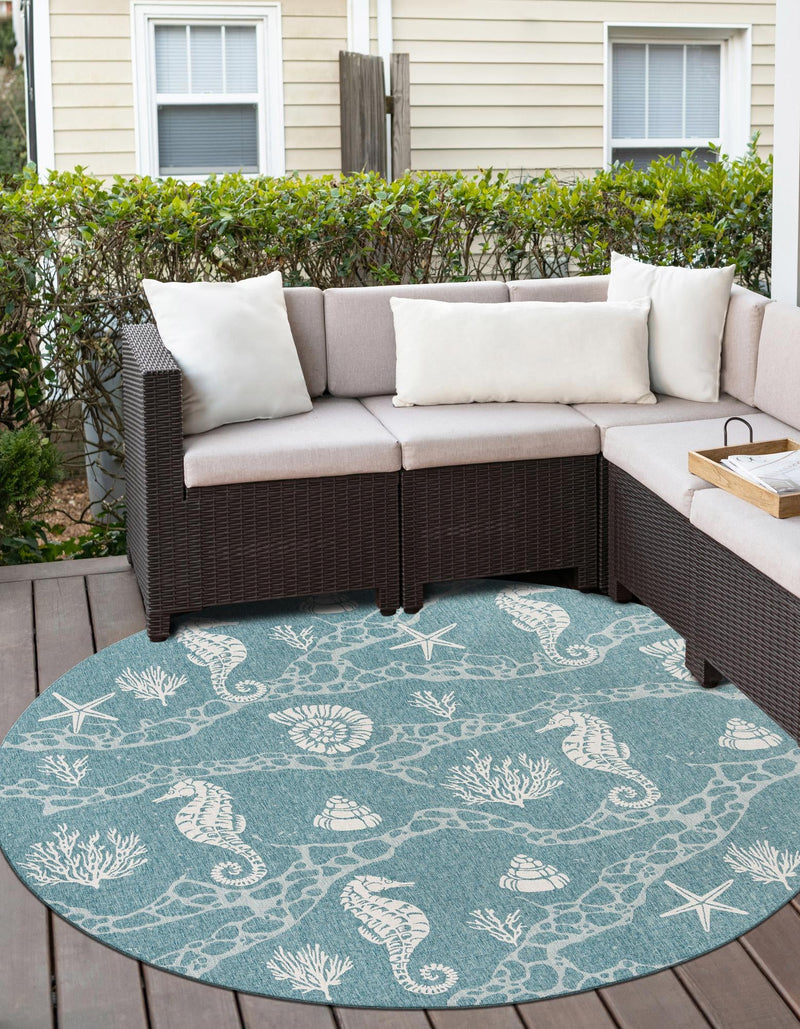 Seaside Haven Rugs Collection Area Rug - Wavecrest Round Aqua lifestyle 93