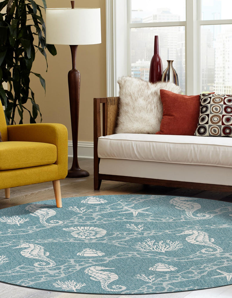 Seaside Haven Rugs Collection Area Rug - Wavecrest Round Aqua lifestyle 105