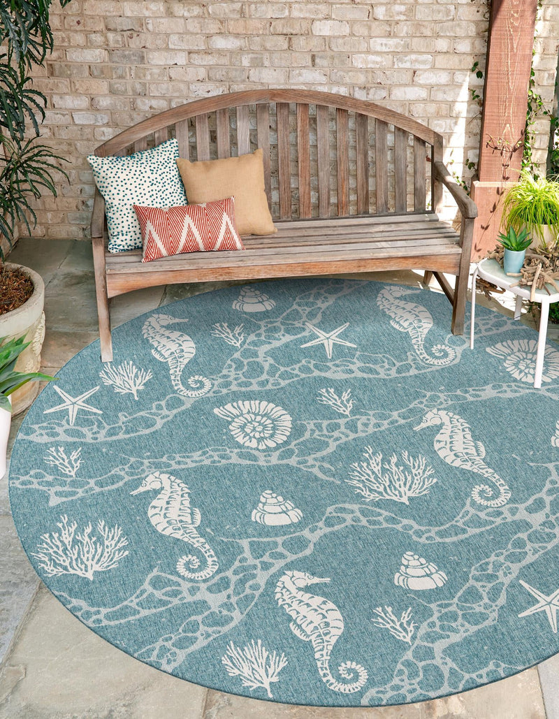 Seaside Haven Rugs Collection Area Rug - Wavecrest Round Aqua lifestyle 117