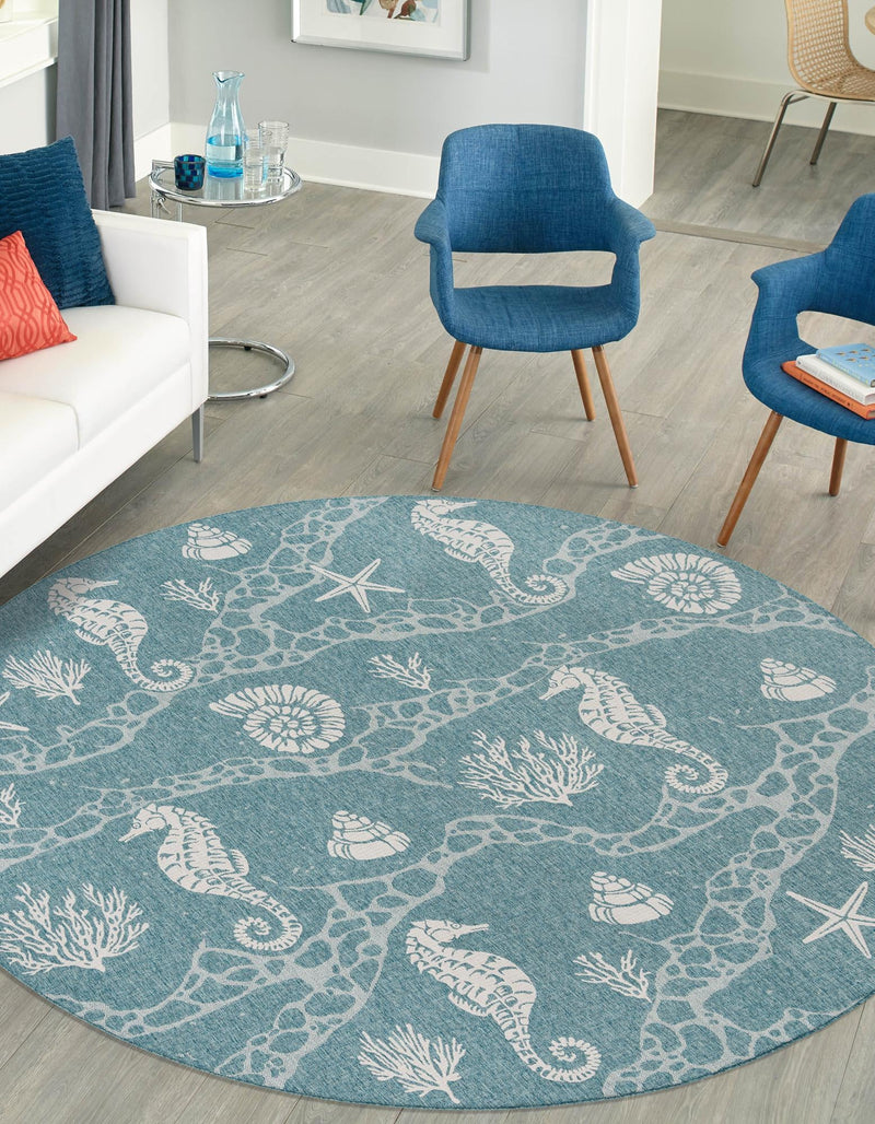 Seaside Haven Rugs Collection Area Rug - Wavecrest Round Aqua lifestyle 129
