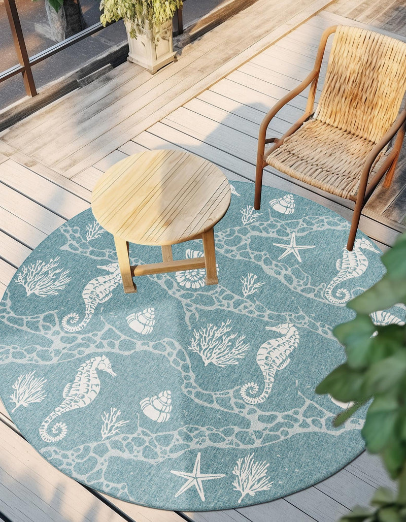 Seaside Haven Rugs Collection Area Rug - Wavecrest Round Aqua lifestyle 141