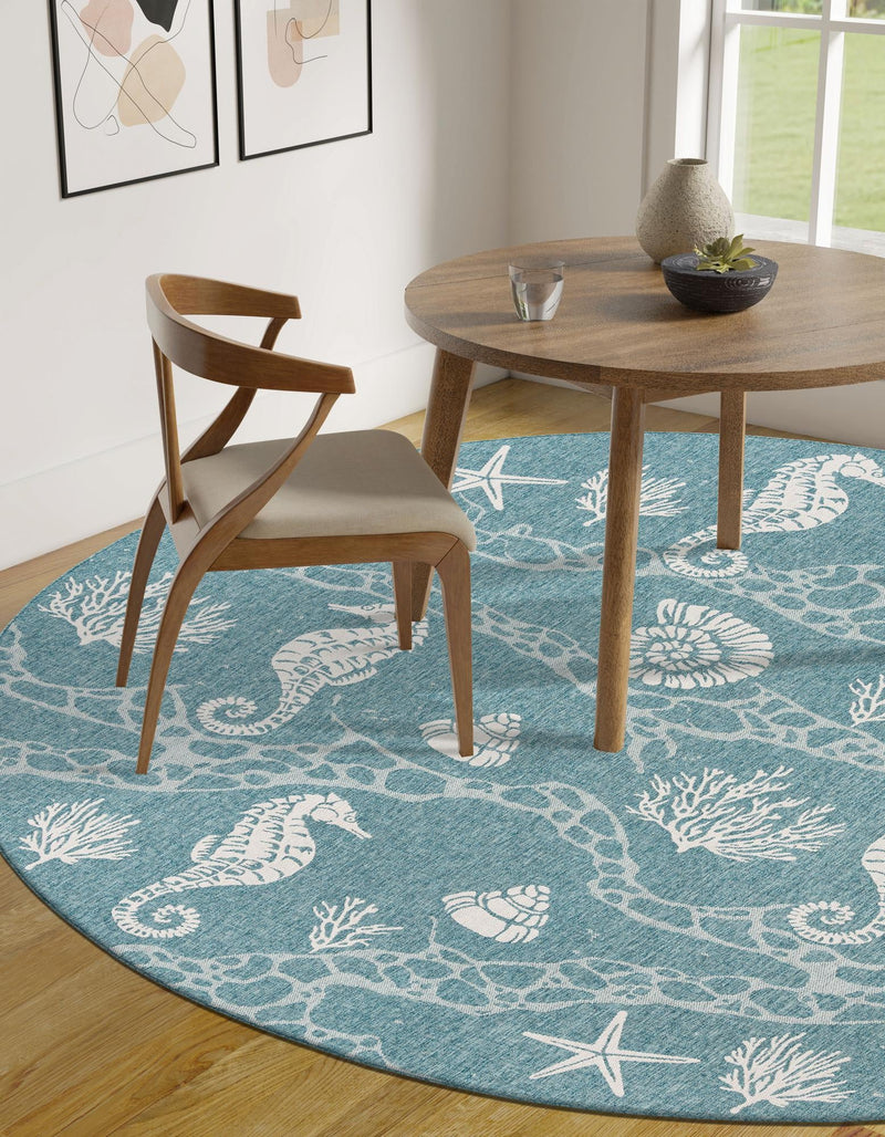 Seaside Haven Rugs Collection Area Rug - Wavecrest Round Aqua lifestyle 153