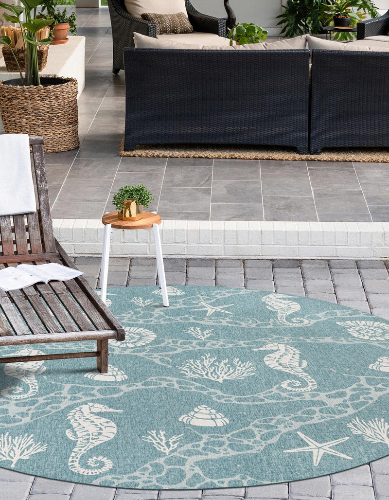 Seaside Haven Rugs Collection Area Rug - Wavecrest Round Aqua lifestyle 165