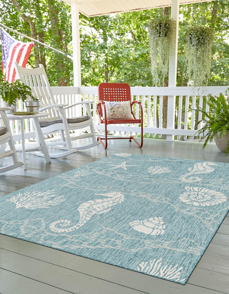 Seaside Haven Rugs Collection Area Rug - Wavecrest Rectangle Aqua lifestyle 0