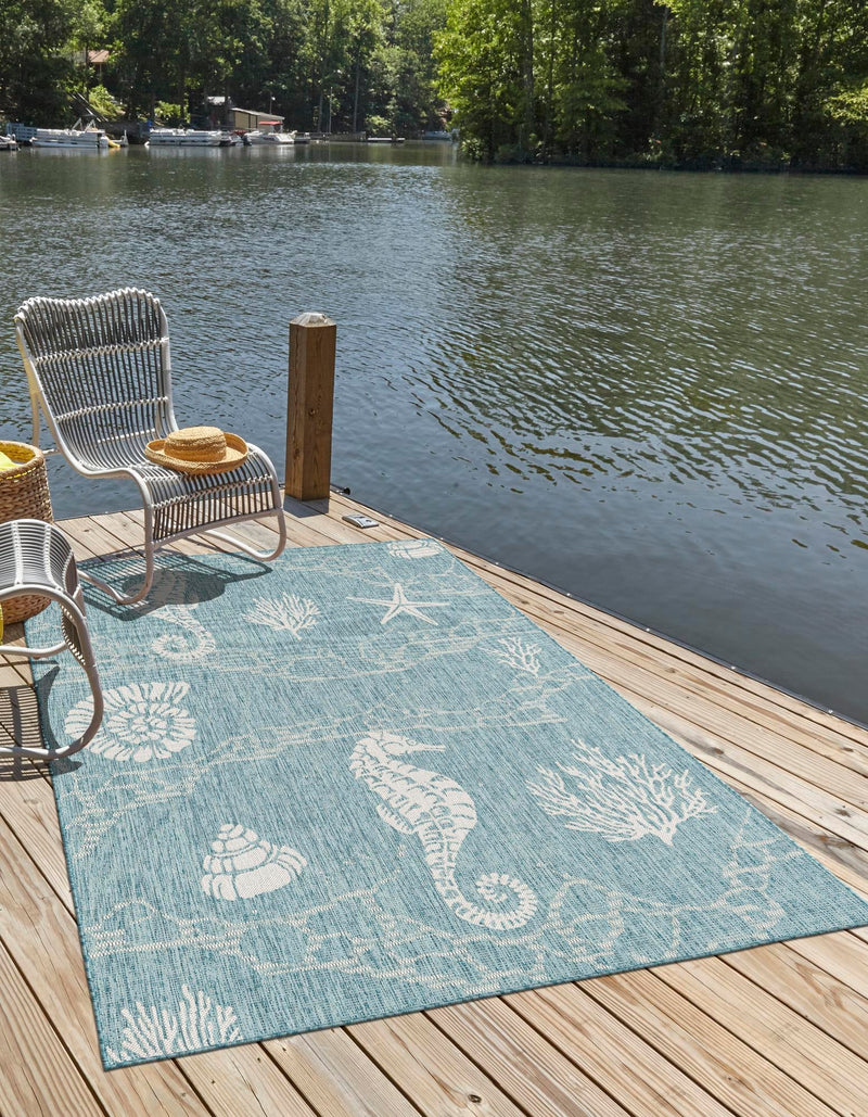 Seaside Haven Rugs Collection Area Rug - Wavecrest Rectangle Aqua lifestyle 2