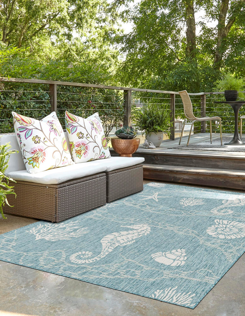 Seaside Haven Rugs Collection Area Rug - Wavecrest Rectangle Aqua lifestyle 3