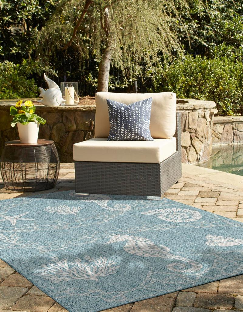 Seaside Haven Rugs Collection Area Rug - Wavecrest Rectangle Aqua lifestyle 5
