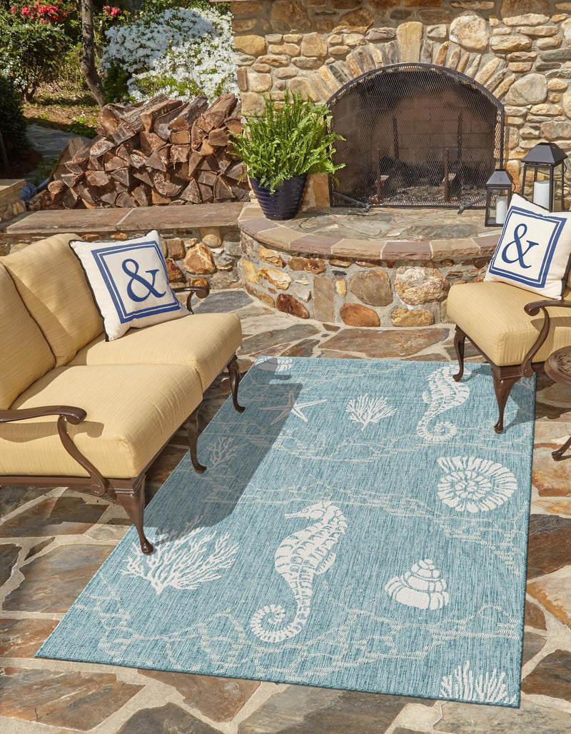 Seaside Haven Rugs Collection Area Rug - Wavecrest Rectangle Aqua lifestyle 6