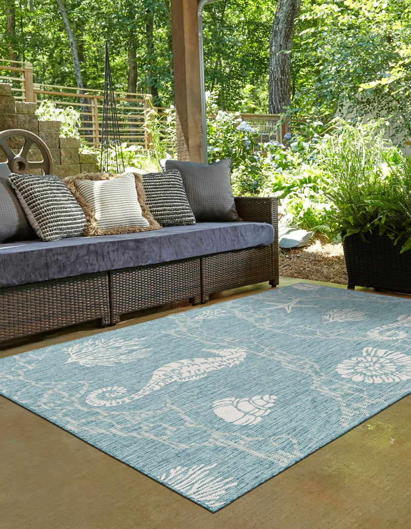 Seaside Haven Rugs Collection Area Rug - Wavecrest Rectangle Aqua lifestyle 8