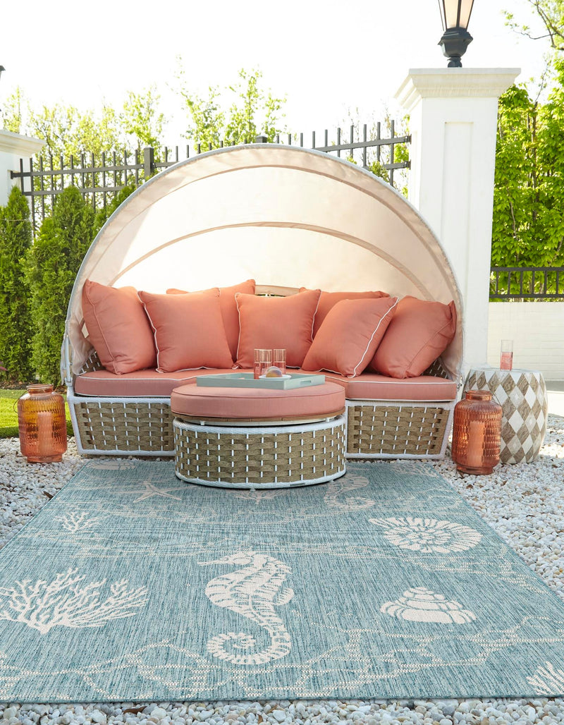 Seaside Haven Rugs Collection Area Rug - Wavecrest Rectangle Aqua lifestyle 9