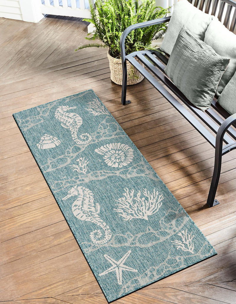 Seaside Haven Rugs Collection Area Rug - Wavecrest Runner Aqua lifestyle 70