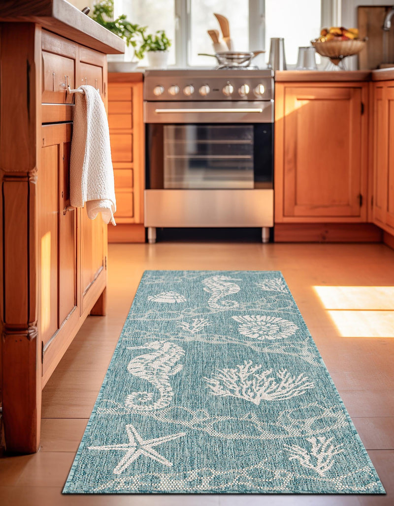 Seaside Haven Rugs Collection Area Rug - Wavecrest Runner Aqua lifestyle 82