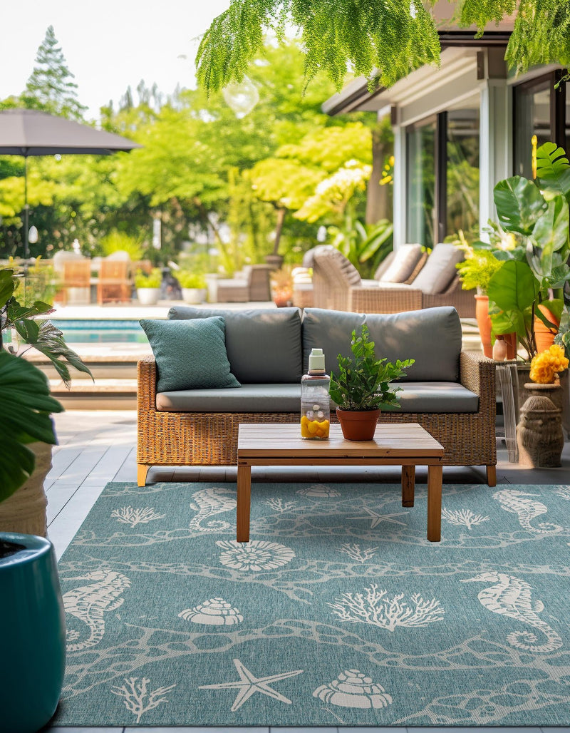 Seaside Haven Rugs Collection Area Rug - Wavecrest Square Aqua lifestyle 71